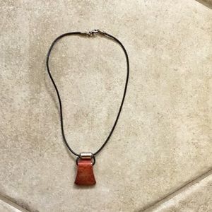 EUC Silpada #N0965 “Cardinal Rule” Coral Stone Necklace on Black Leather Cord.